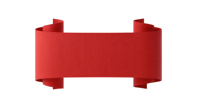 Blank red scroll banner with curled ends ready for text or message isolated on transparent background