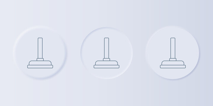 Grey Rubber plunger with wooden handle for pipe cleaning icon isolated on grey background. Toilet plunger. Set icons in square buttons. Vector