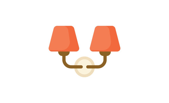 Two lamp chandelier with orange shades is a flat vector illustration