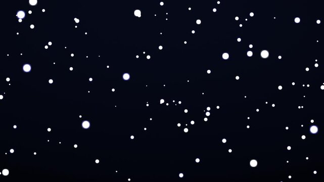 White particles drift across a dark blue background simulating a snowfall effect snowflakes speckles winter frost