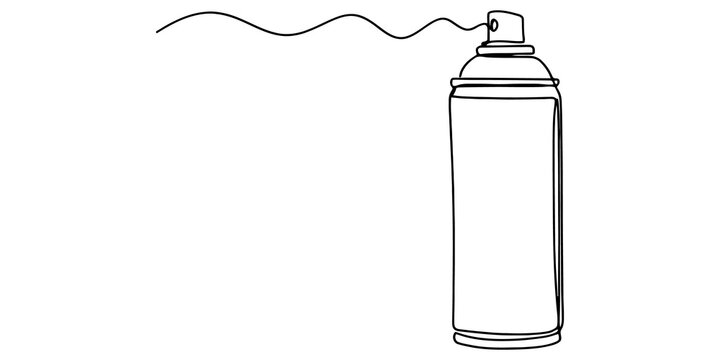 Minimalist continuous line art of spray can emitting a fine wave paint mist for creative graffiti design works.