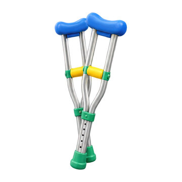 Pair of colorful medical crutches for physical rehabilitation isolated on white background