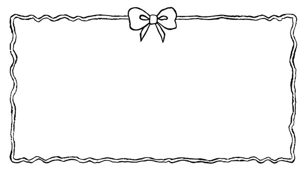 Frame border hand drawn line set. Frame border line hand drawn doodle rectangle vintage wavy bow picture. Cute whimsical decoration scallop squiggly curly wedding invitation.