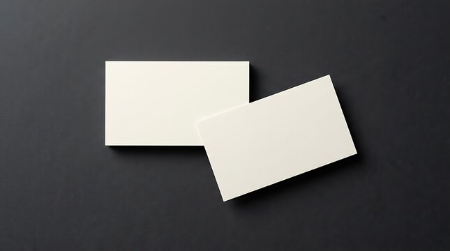 Two blank white business cards placed on dark background for corporate identity mockup and branding presentation