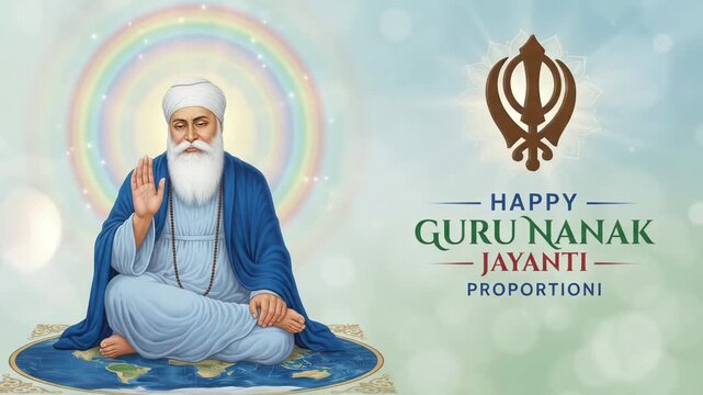 Guru Nanak Jayanti animated greeting background with Khanda symbol
