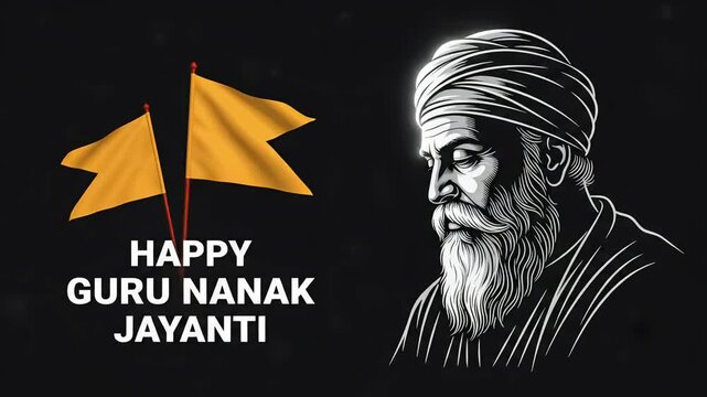 Guru Nanak Jayanti animated background with Nishan Sahib flags
