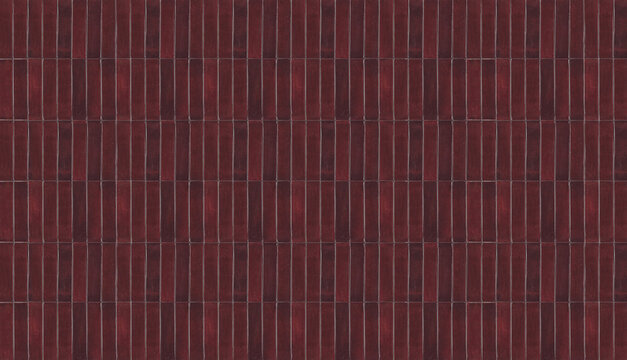 Vertical deep burgundy red glossy ceramic finger tiles arranged