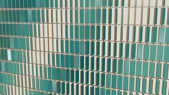 Kinetic Teal Louver Wall with Traveling Waves, Seamless Loop 4K