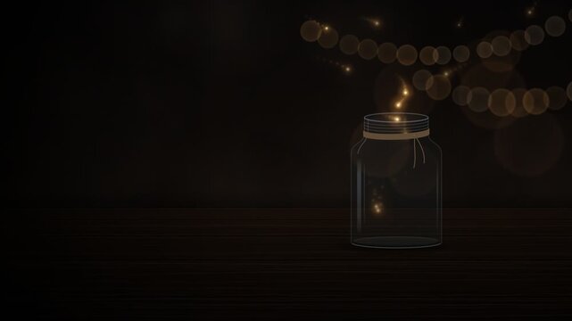 Fireflies Filling a Glass Mason Jar with Warm Glowing Light Animation