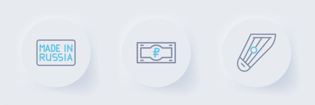 Set line Kankles, Russian ruble banknote and Made in icon. Vector