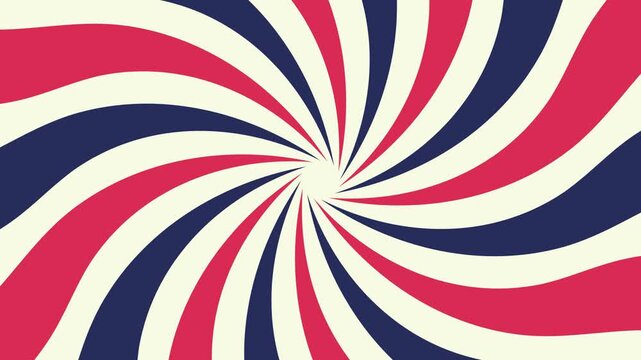 Retro Spiral Rotating Hypnotic Background with Red Navy Blue and Cream Sunburst Rays Motion Graphics