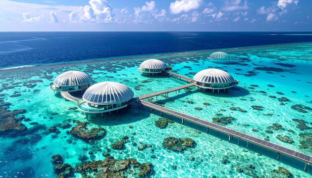 Tropical Resort with Dome Villas over Turquoise Sea in the Maldives 1