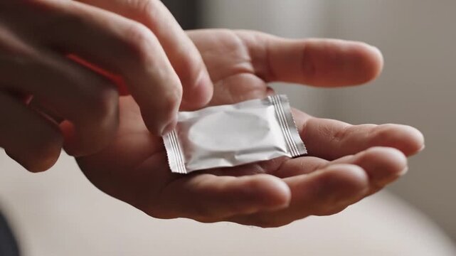 Hand Holding Small Silver Packet in Open Palm