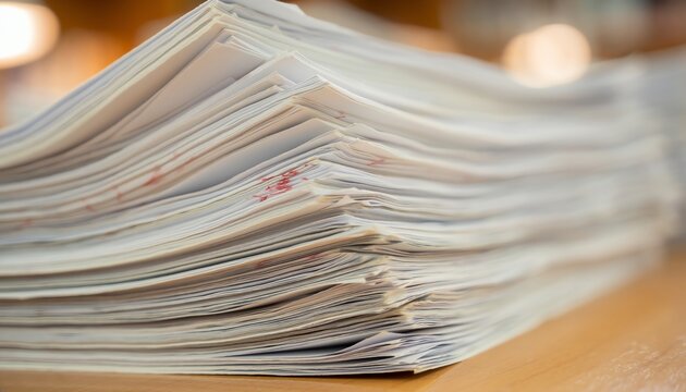 stack documents paperwork office desk closeup for business report presentation or administrative workflow background