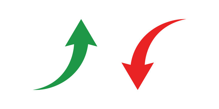 Green up and red down arrows showing opposite trends.