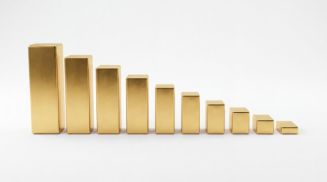 Gold blocks arranged in a descending bar chart on white background