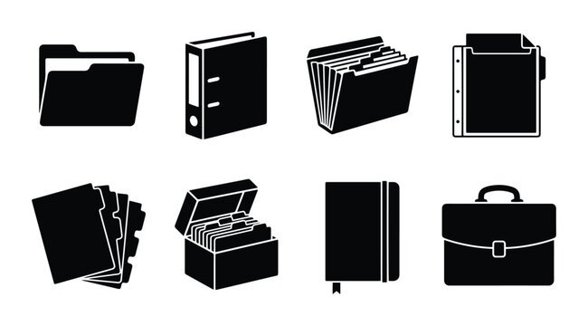 Office document organizers set with folders, binders and briefcase for business