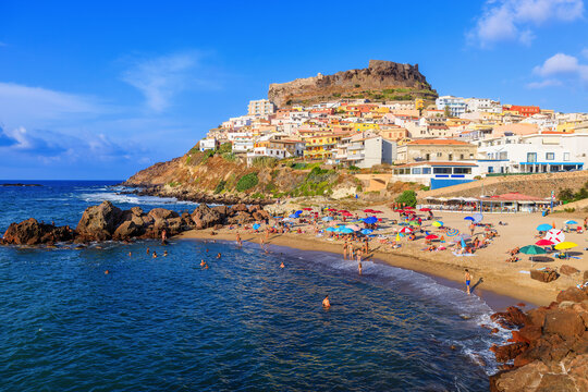 Sardinia, Italy. Castelsardo town and beach in the summer, near Sassari.