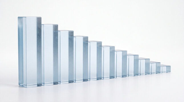 Descending frosted glass bar chart representing financial decline
