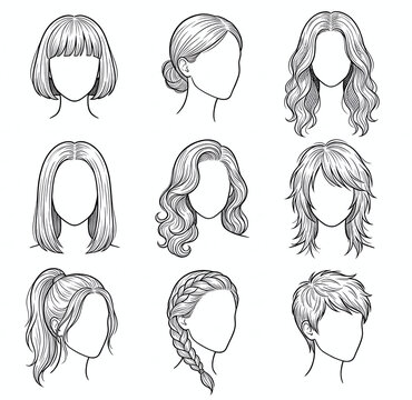Collection of various female hairstyles and haircuts isolated on a