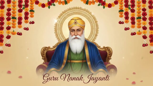 Guru Nanak Jayanti Motion Graphic with Marigold Garland Floral Frame
