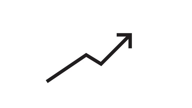 Minimalist black upward arrow animation indicating financial growth on clean white screen.