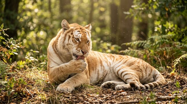 Rare Golden Tabby Tiger in Natural Jungle Habitat