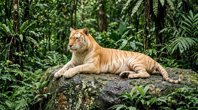 Rare Golden Tabby Tiger in Natural Jungle Habitat