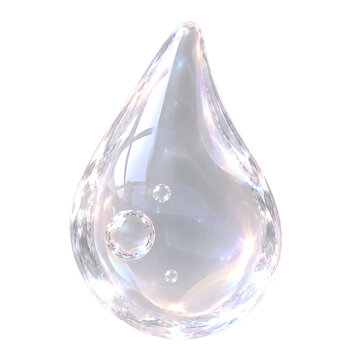 3D glass waterdrop icon with holographic aura reflection