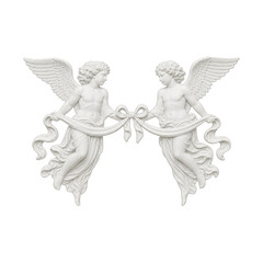 Fototapeta premium PNG Elegant angelic figures with flowing ribbons and wings.