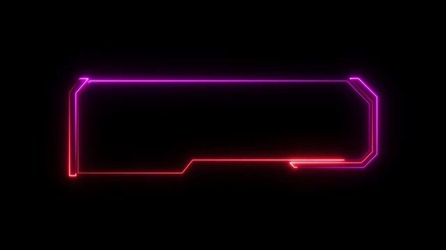 Neon frame structures combine red and pink geometric edges across black. Motion graphics production packages incorporate this neon frame asset. Digital neon frame borders glow.4k video