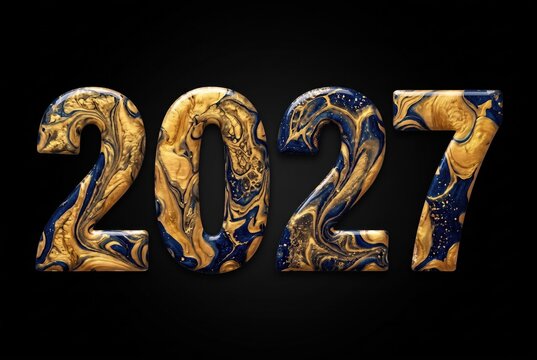 Bold numbers 2027 in gold and navy design against a black background