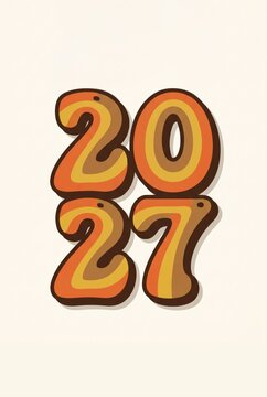 Colorful design of the numbers 2027 with a retro style and warm tones on a light background
