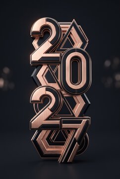 Number design with shapes and textures representing the year 2027 on a dark background
