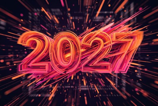 Creative design of the year 2027 in bright colors with a dynamic background