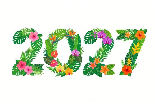 Floral design with number 2027 showing bright flowers and leaves