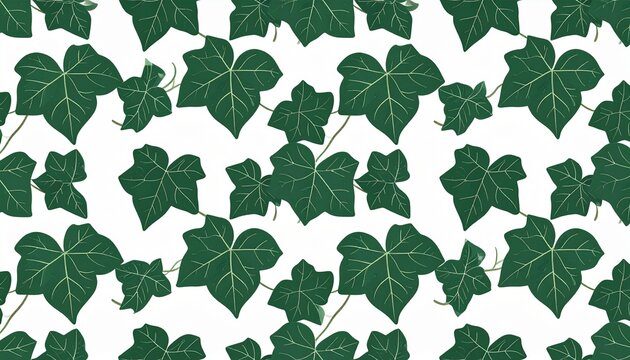 Ivy Leaf Seamless Pattern Flat Design Dark Green Leaves on White Background Nature Concept