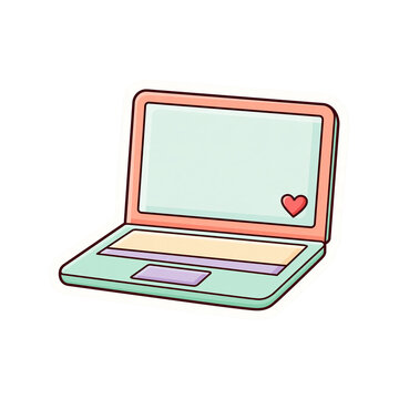Cute pastel laptop sticker with heart, work from home and technology illustration