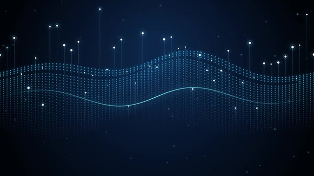 Blue Digital Sound Wave Motion Graphics Background with Glowing Particle Connections and Data Lines