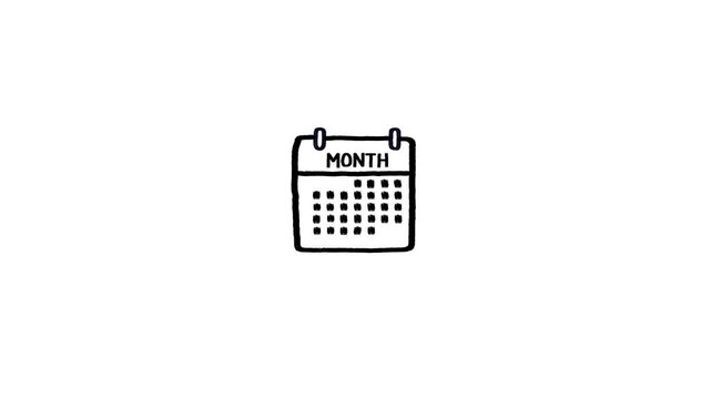 Hand Drawn Line Art Calendar Animation Loop Isolated White Background