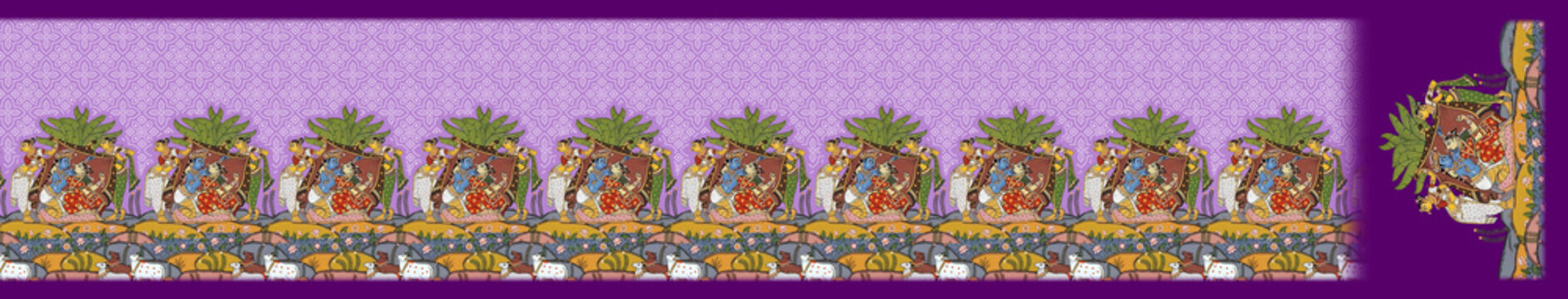 Traditional Indian Pichwai Saree Design with Govardhan Krishna Border and Devotional Royal Pallu