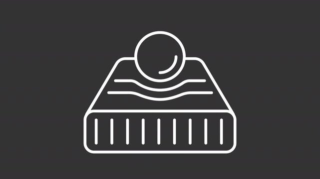 Animated memory foam support white line icon. Sleep surface innovation outline animation. Modern bedding innovation sphere. Pressure relief sleep mattress. Dark mode linear motion graphic loop