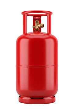 Red blank propane gas cylinder tank isolated on black background