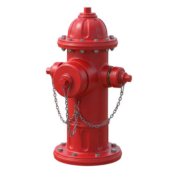 Red fire hydrant with metal chains 3D render isolated on black background