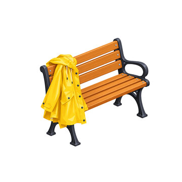 bench and raincoat on a white background