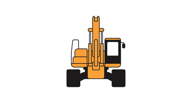 A front facing illustration of a wheel loader with a raised bucket on a white background construction heavy duty