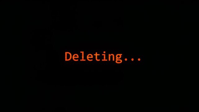 Digital Deletion Process Shown with Glowing Text Fading Into Darkness Cinematic Tech Concept