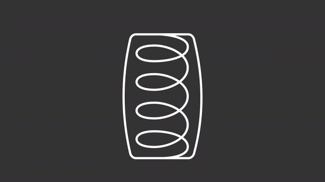 Animated pocketed coil white line icon. Mattress core technology outline animation. Bedding product technology. Sleep support engineering. Industrial design. Dark mode linear motion graphic loop