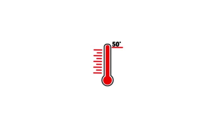 Red colour thermometer high temperature rise animation,Useful for temperature, weather, health, and climate related visuals on white background.