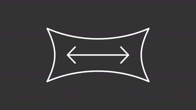 Animated stretchy cover white line icon. Elastic structural material flexibility outline animation. Fabric expansion. Horizontal tension strain. Dark mode linear motion graphic loop